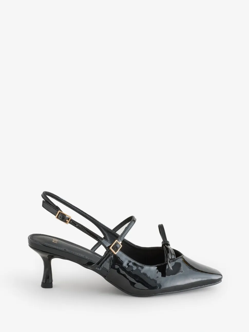 Novo Black Wide Fit Illuminate Mary Jane Bow Slingback Mid Heel Courts
