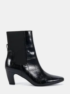 Novo Black Wide Fit Kennedy Curved Mid Heel Chelsea Ankle Boots