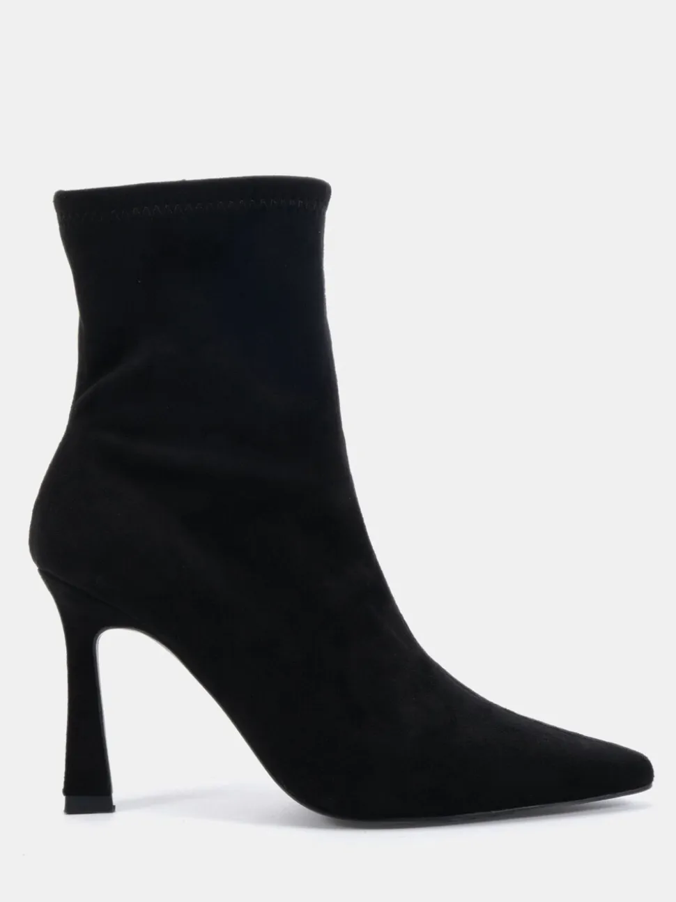 Novo Black Wide Fit Kiss Point Toe Stiletto Stretch Ankle Boots