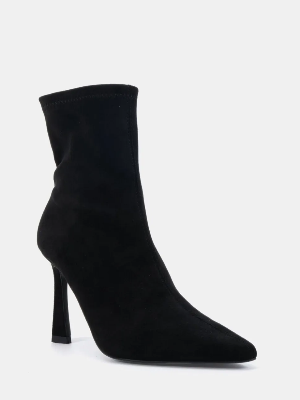 Novo Black Wide Fit Kiss Point Toe Stiletto Stretch Ankle Boots