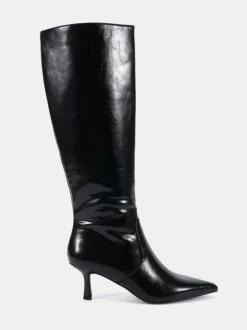 Novo Black Wide Fit Wide Fit Grateful Mid Stiletto Heel Point Knee Boots