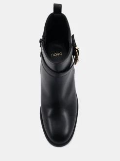 Novo Black Wide Fit Wide Fit Jasmine Round Toe Block Heel Buckle Detail Ankle Boots