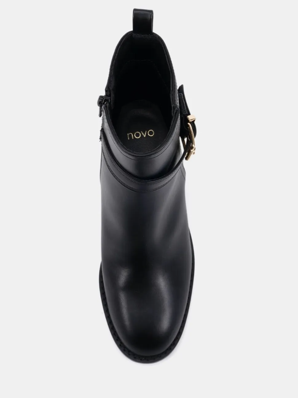 Novo Black Wide Fit Wide Fit Jasmine Round Toe Block Heel Buckle Detail Ankle Boots