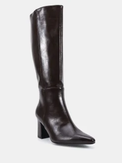 Novo Brown Wide Fit Gala Point Toe Block Heel Knee Boots