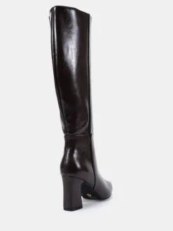 Novo Brown Wide Fit Gala Point Toe Block Heel Knee Boots