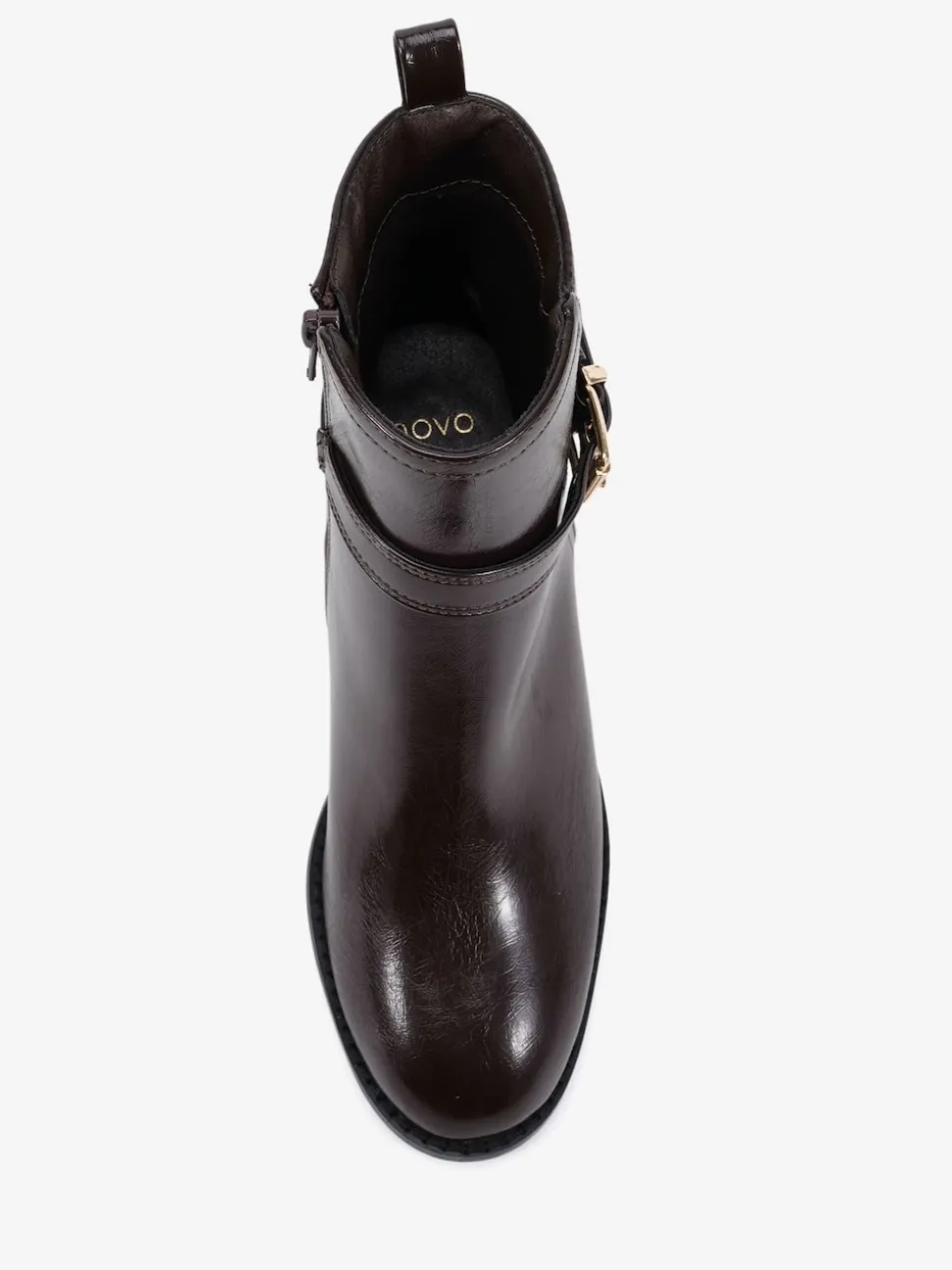 Novo Brown Wide Fit Wide Fit Jasmine Round Toe Block Heel Buckle Detail Ankle Boots