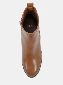 Novo Brown Wide Fit Wide Fit Jessie Block Heel V Chelsea Ankle Boots