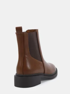 Novo Chocolate Brown Wide Fit Dottie Flat Chelsea Ankle Boots