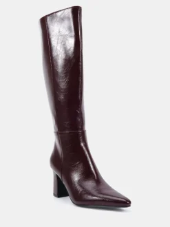 Novo Red Wide Fit Gala Point Toe Block Heel Knee Boots