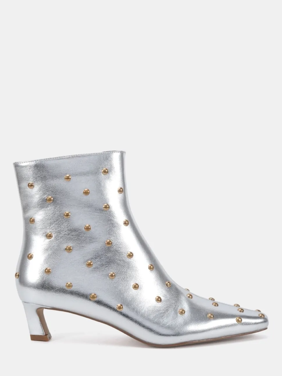 Novo Silver Wide Fit Wide Fit Kiki Studded Low Heel Ankle Boots