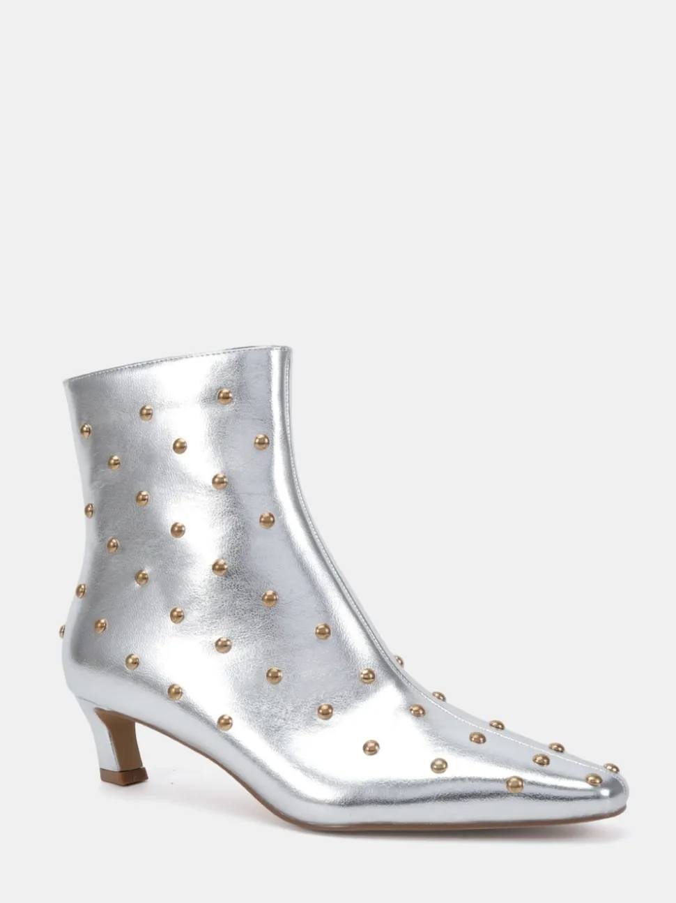 Novo Silver Wide Fit Wide Fit Kiki Studded Low Heel Ankle Boots