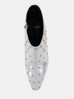 Novo Silver Wide Fit Wide Fit Kiki Studded Low Heel Ankle Boots