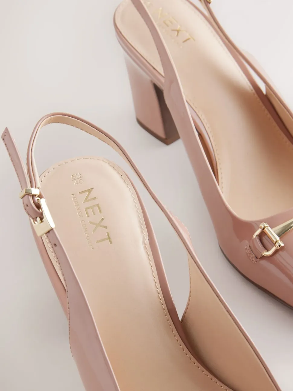 Nude Pink Extra Wide Fit Hardware Slingback Block Heels