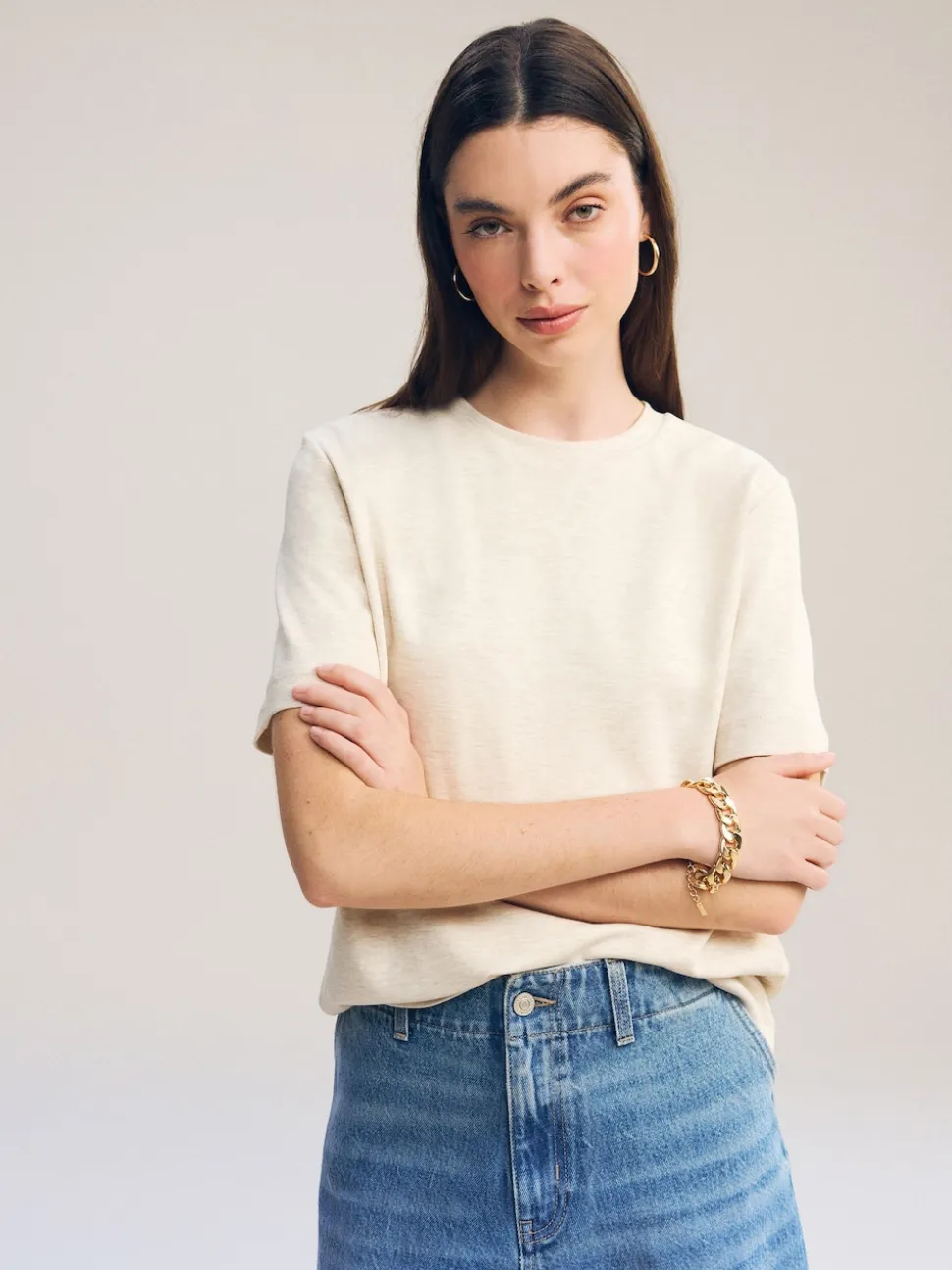 Oatmeal Cream Heavyweight Short Sleeve Crew Neck T-Shirt