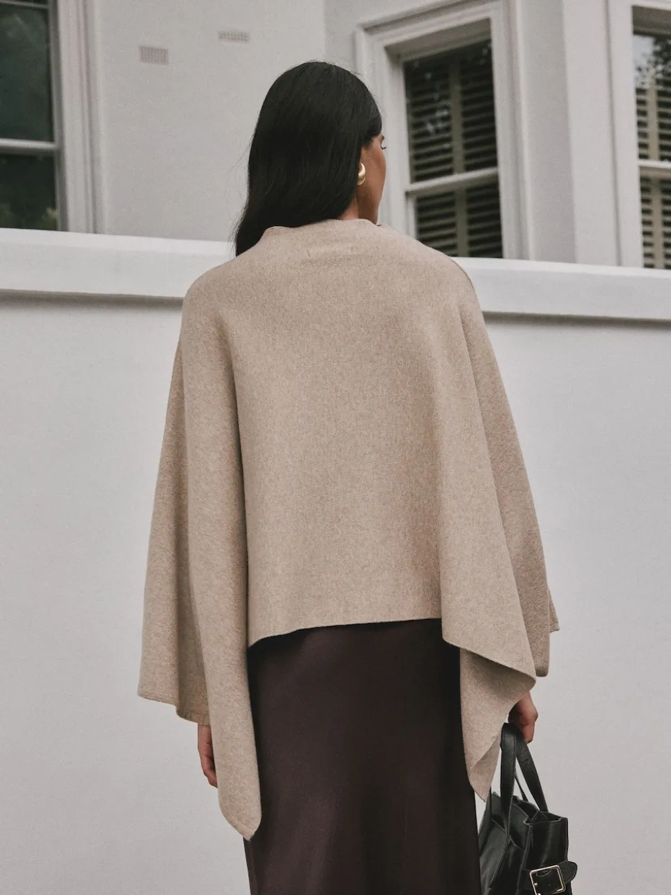 Oatmeal Fine Knit Cape Poncho
