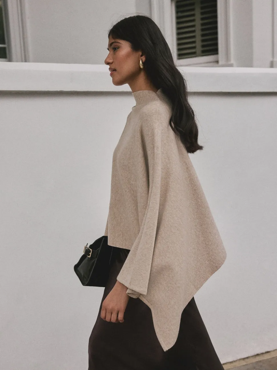 Oatmeal Fine Knit Cape Poncho