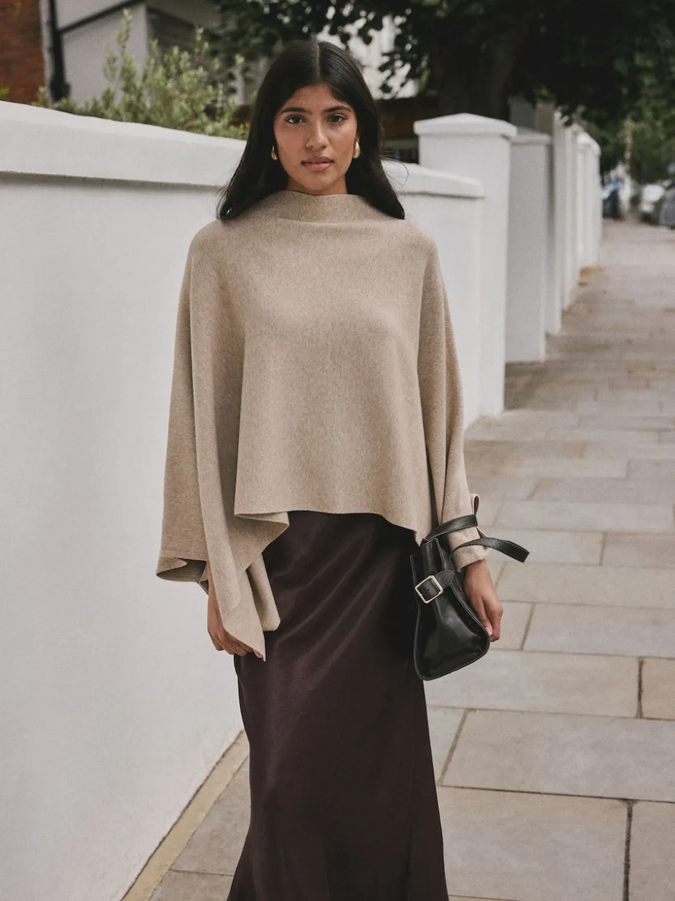 Oatmeal Fine Knit Cape Poncho