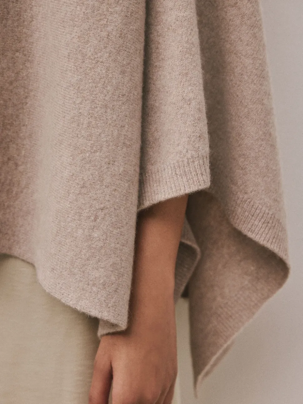 Oatmeal Fine Knit Cape Poncho