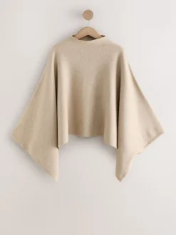 Oatmeal Fine Knit Cape Poncho