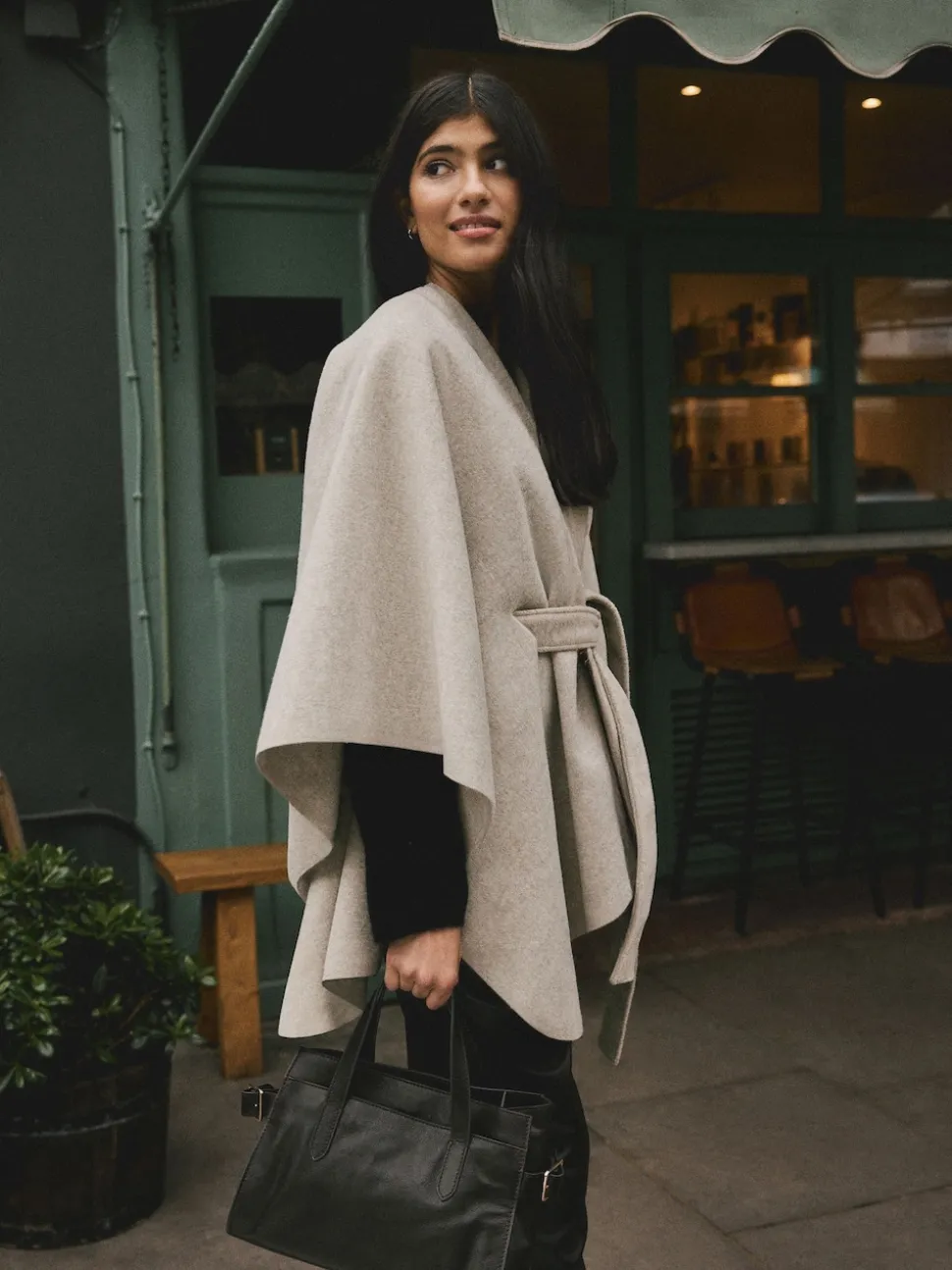 Oatmeal Wrap Front Cape Poncho