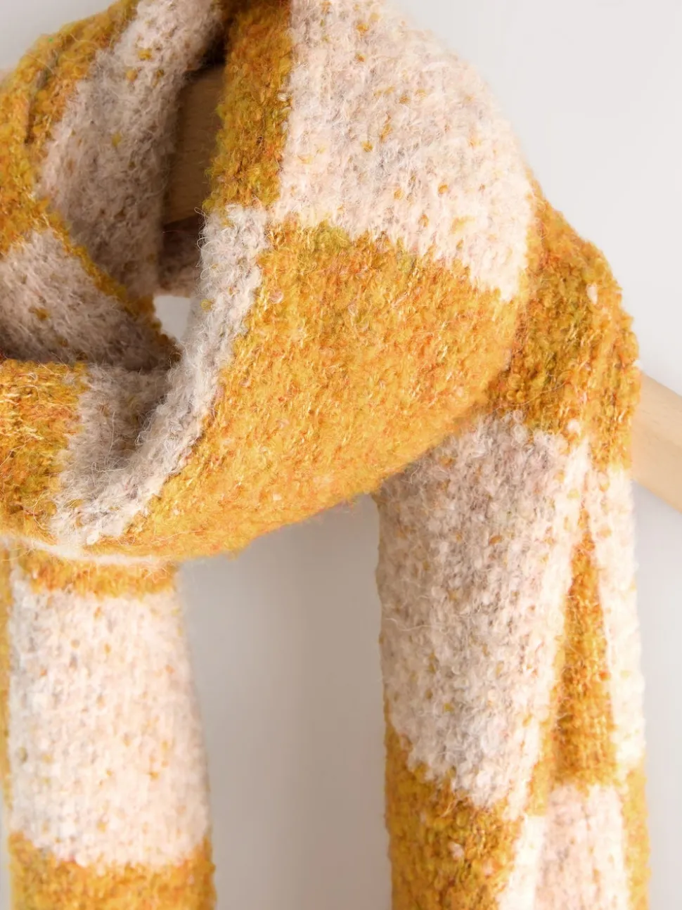 Ochre Yellow Checkerboard Boucle Knitted Heavweight Scarf
