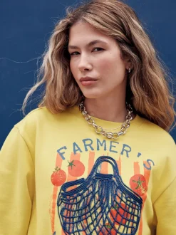 Ochre Yellow Graphic Farmers Market Crew Neck Sweatshirt