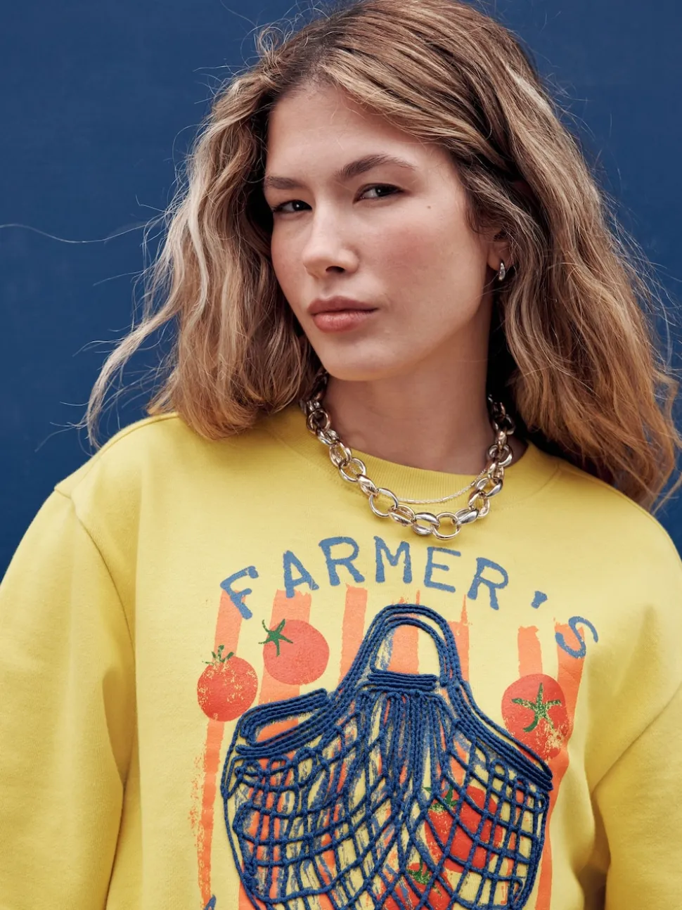 Ochre Yellow Graphic Farmers Market Crew Neck Sweatshirt