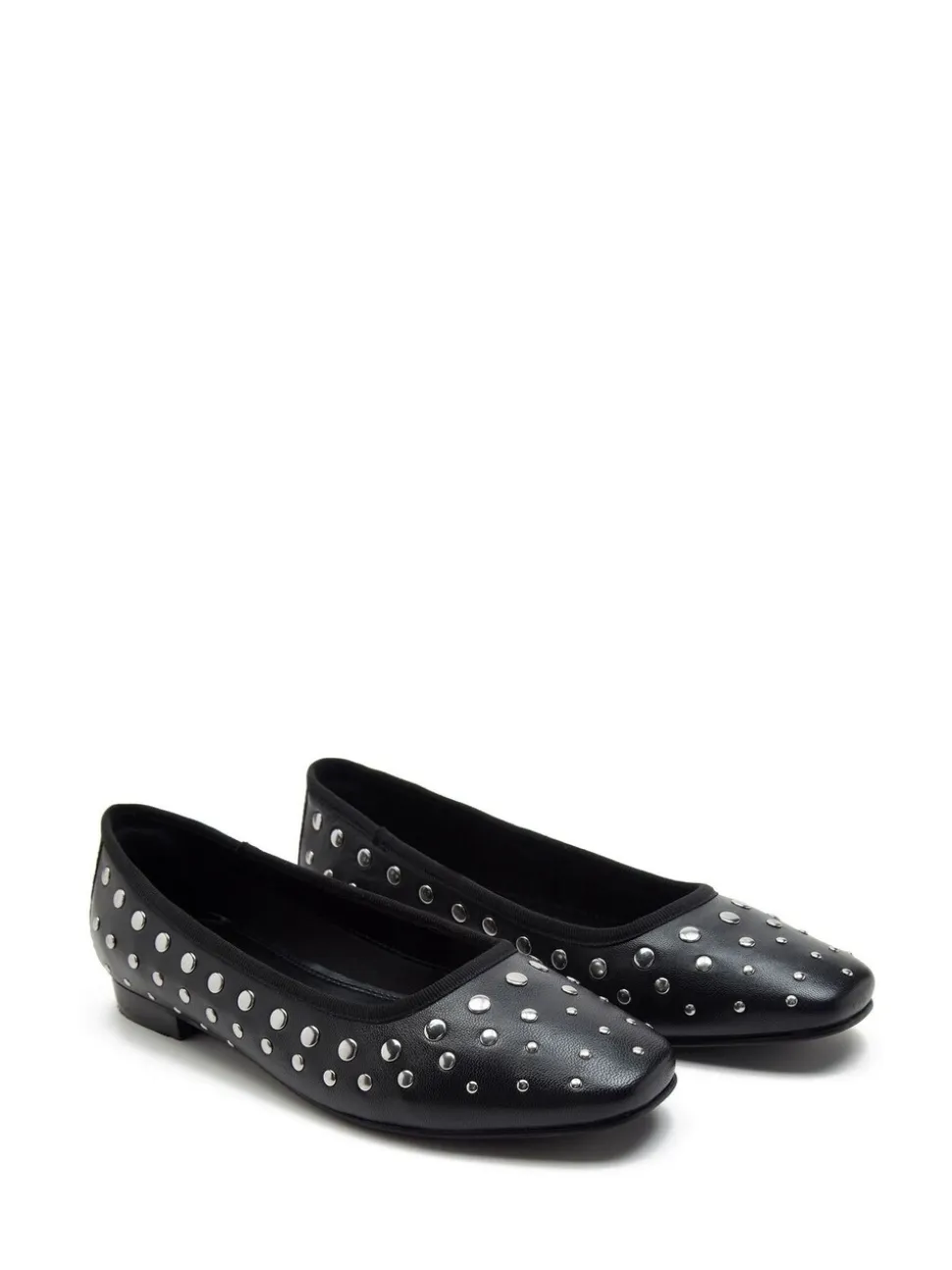 Off The Hook Black Dollis Leather Studded Ballerina Flats