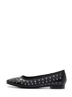 Off The Hook Black Dollis Leather Studded Ballerina Flats