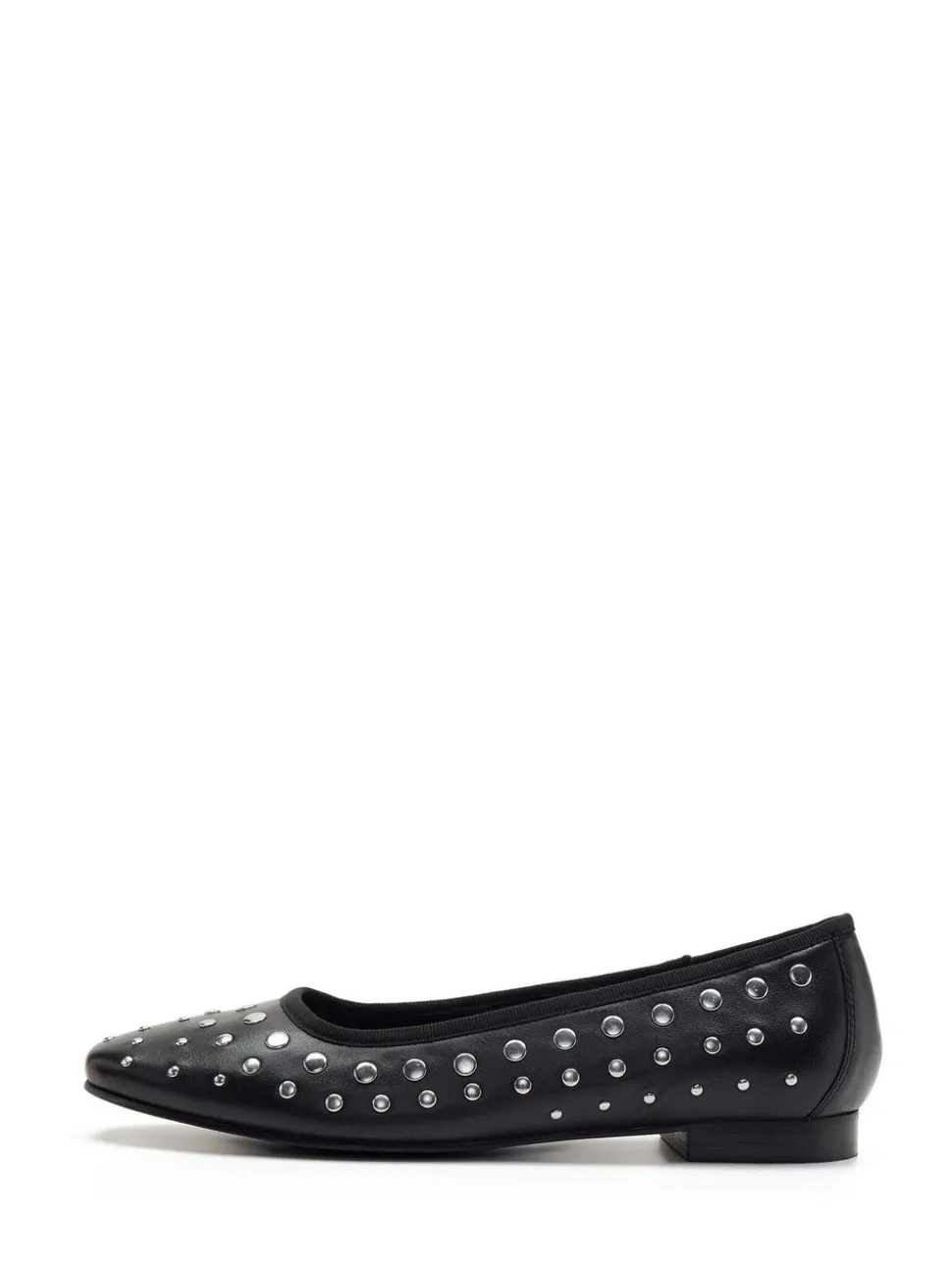 Off The Hook Black Dollis Leather Studded Ballerina Flats