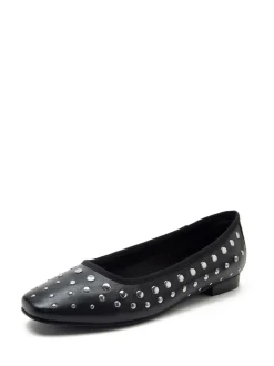 Off The Hook Black Dollis Leather Studded Ballerina Flats