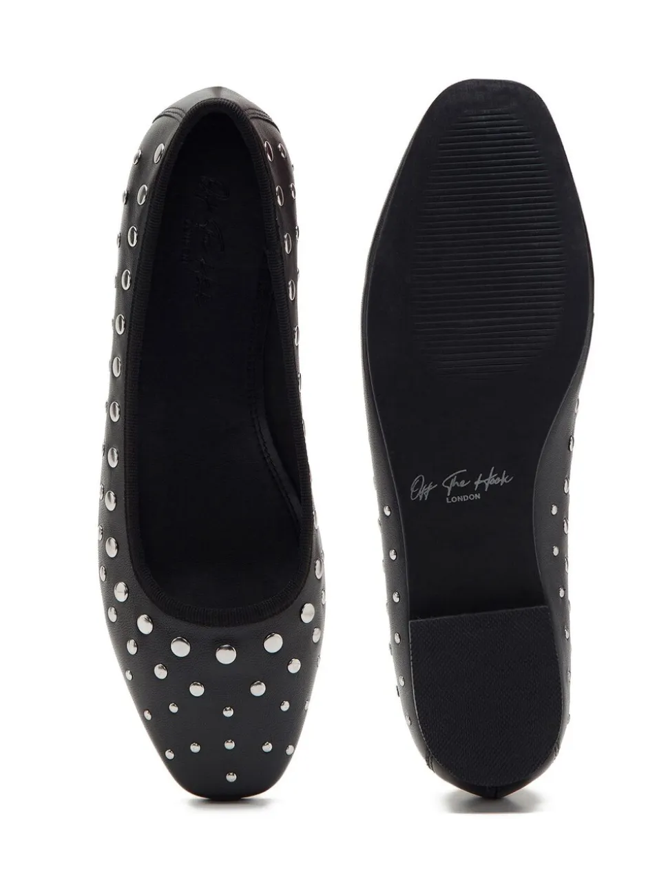 Off The Hook Black Dollis Leather Studded Ballerina Flats