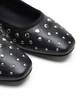 Off The Hook Black Dollis Leather Studded Ballerina Flats