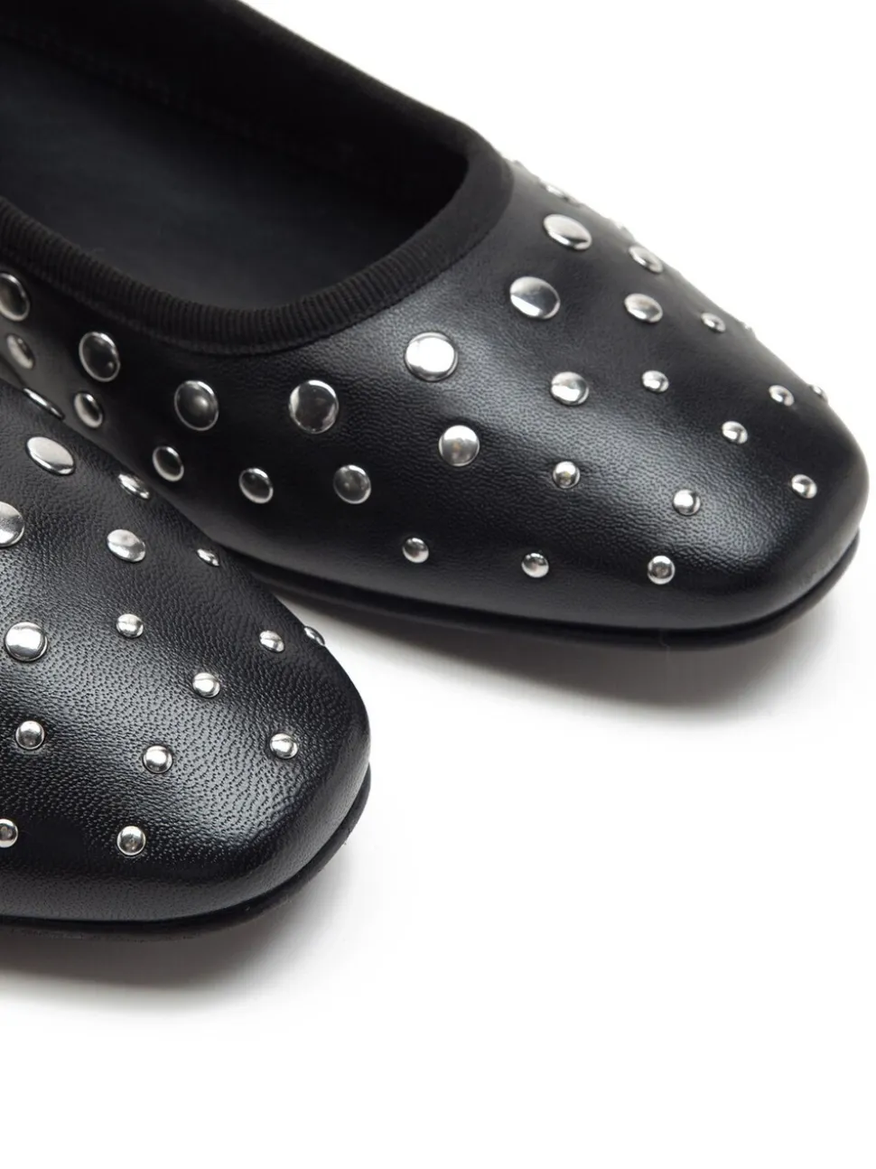 Off The Hook Black Dollis Leather Studded Ballerina Flats