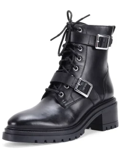 Off The Hook Black Parkside Block Heel Leather Combat Boots