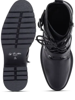 Off The Hook Black Parkside Block Heel Leather Combat Boots