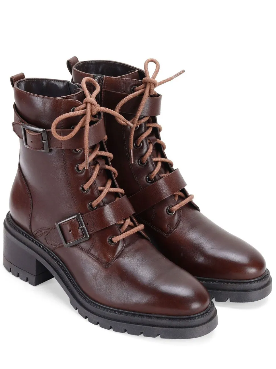 Off The Hook Brown Parkside Block Heel Leather Combat Boots