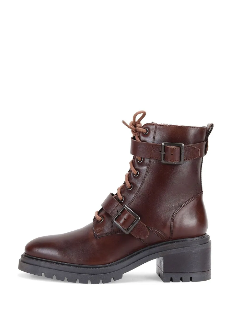 Off The Hook Brown Parkside Block Heel Leather Combat Boots