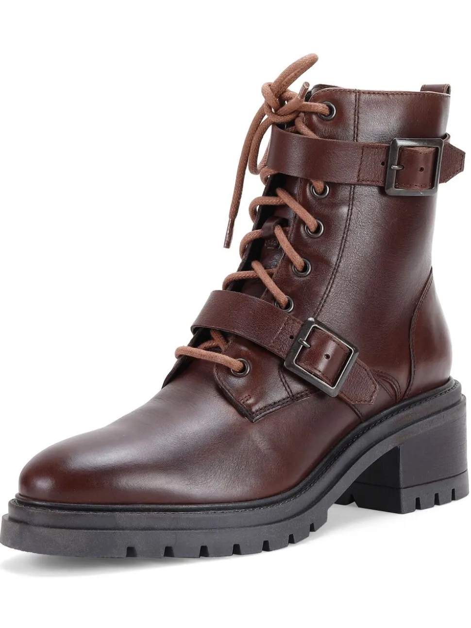 Off The Hook Brown Parkside Block Heel Leather Combat Boots
