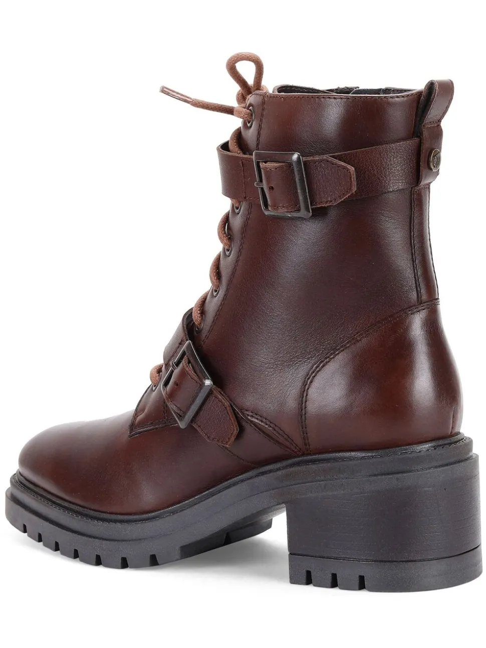 Off The Hook Brown Parkside Block Heel Leather Combat Boots