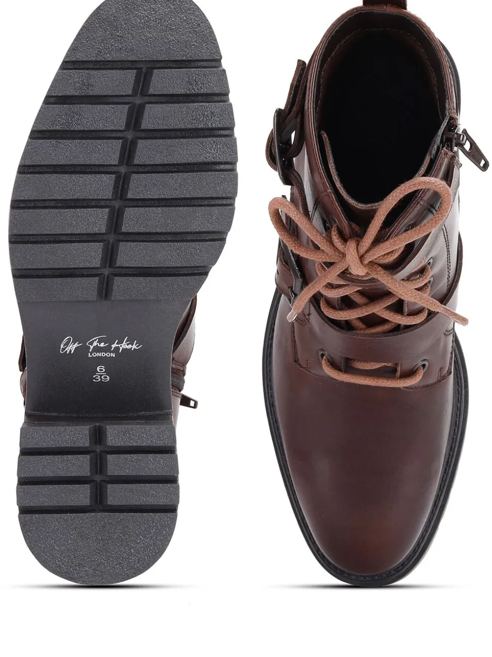 Off The Hook Brown Parkside Block Heel Leather Combat Boots