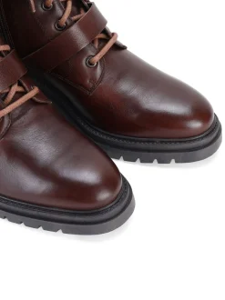 Off The Hook Brown Parkside Block Heel Leather Combat Boots
