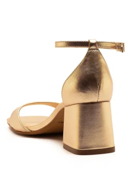 Off The Hook Gold Knightsbridge Leather Block Heel Ankle Strap Sandals