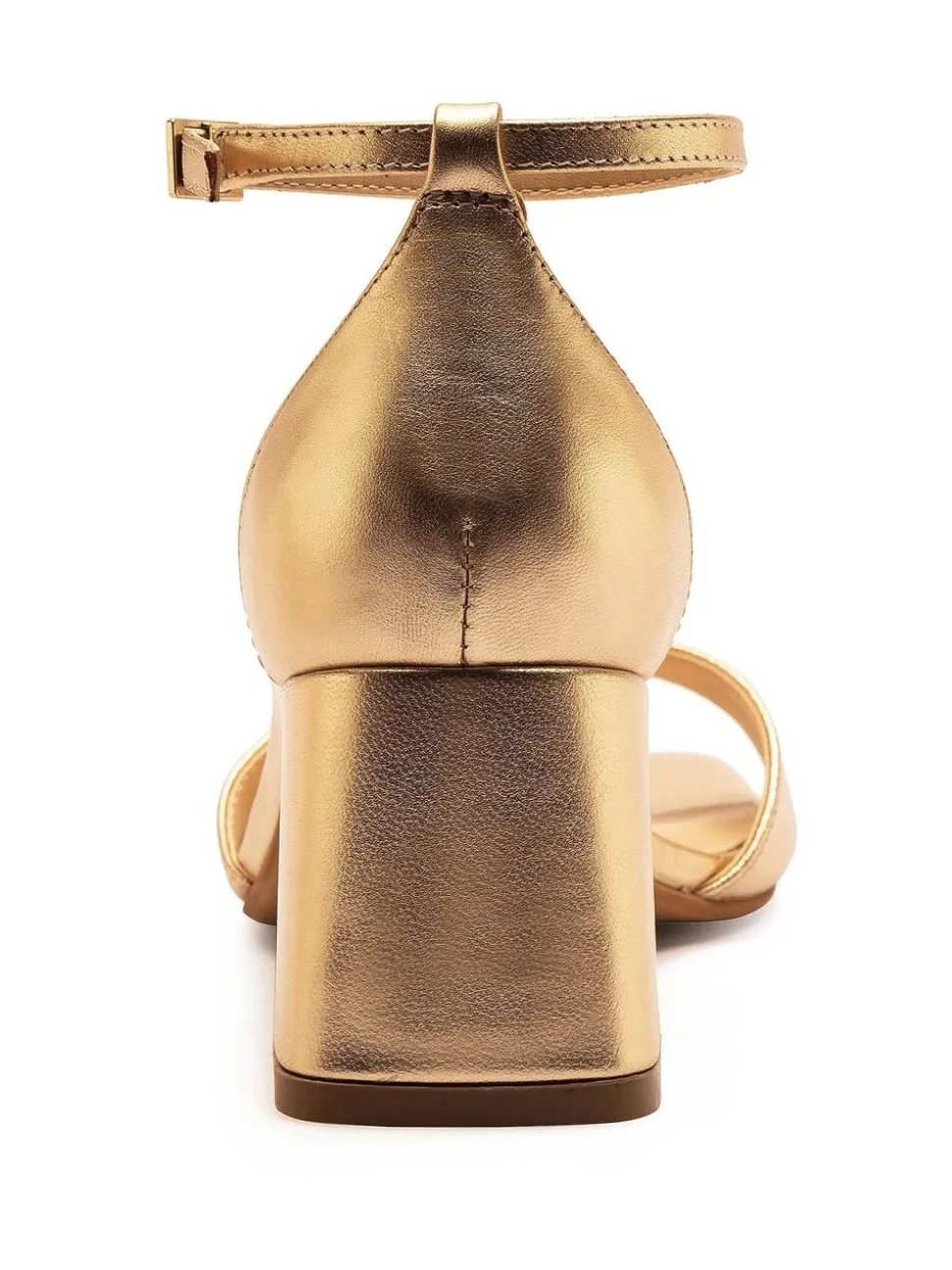 Off The Hook Gold Knightsbridge Leather Block Heel Ankle Strap Sandals