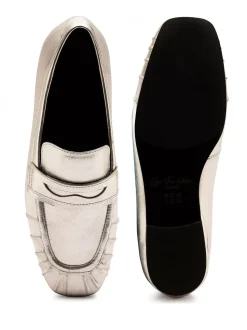 Off The Hook Silver Charing Flat Casual Slip On Leather Loafers