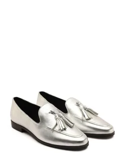 Off The Hook Silver Moselle Leather Tassel Loafers