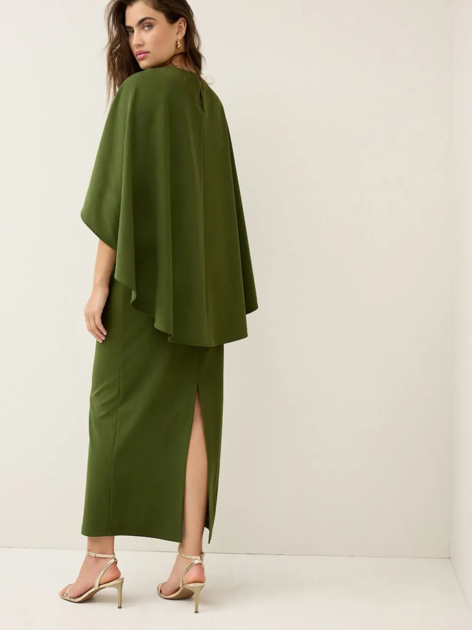 Olive Green Cape Maxi Dress