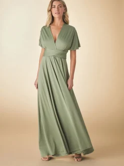 Olive Green Jersey Multiway Wedding Guest Bridesmaid Maxi Dress