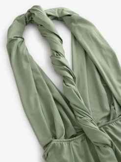 Olive Green Jersey Multiway Wedding Guest Bridesmaid Maxi Dress
