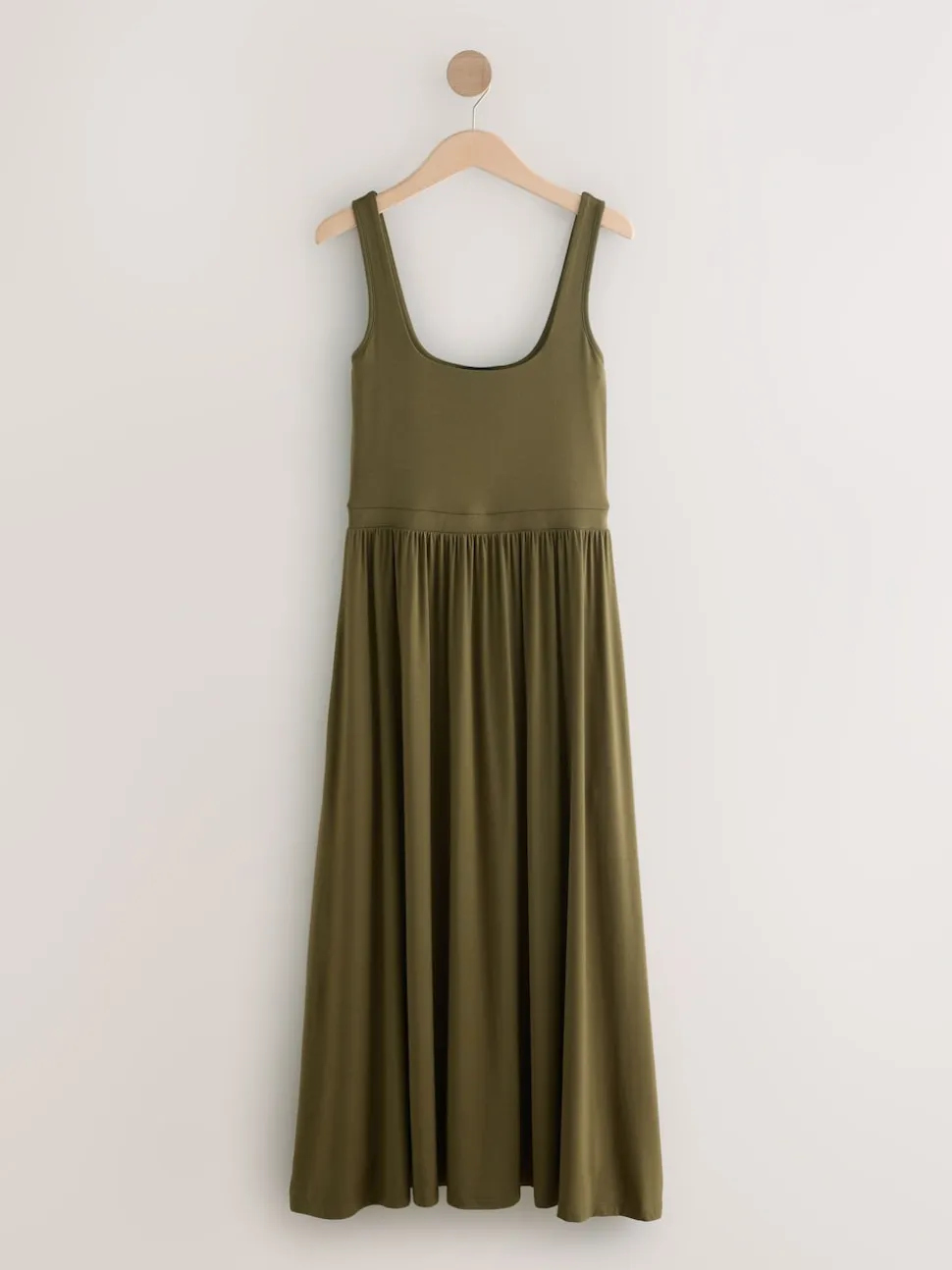 Olive Green Jersey Waisted Summer Dress